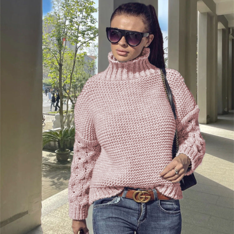 Dames Gros Tricot Pull avec col montant et manches détaillées Chic und Stil