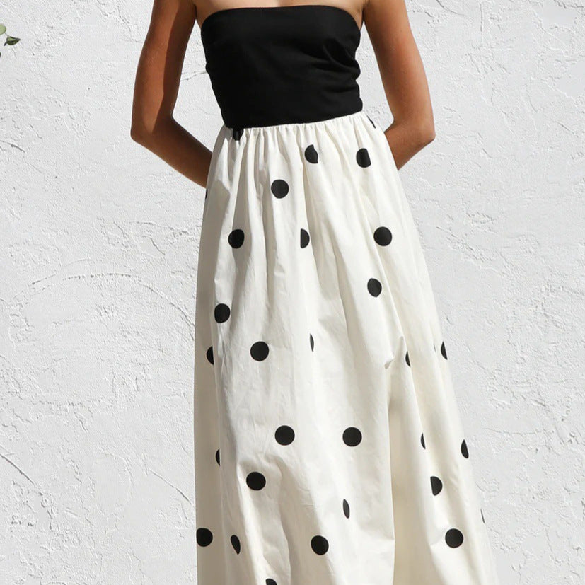 Robe maxi femme avec haut sans bretelles et motif de pois ludique Chic und Stil