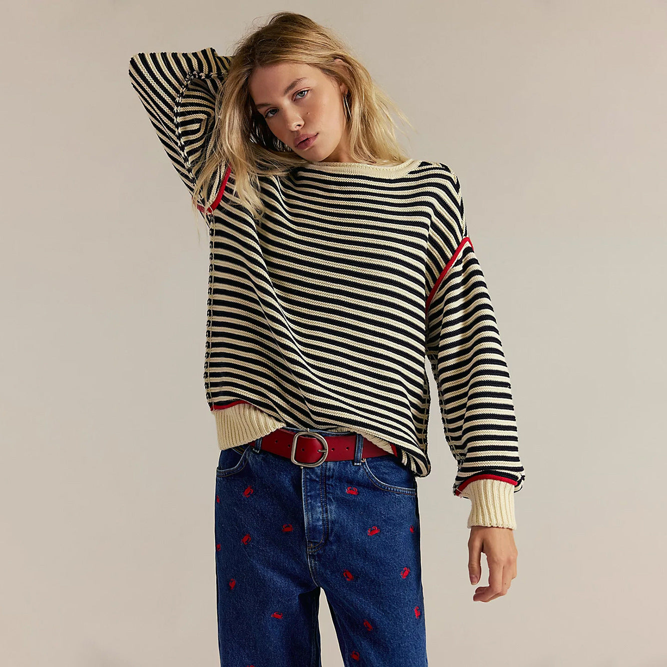 Pull en tricot oversized pour femmes avec motif rayé et coupe décontractée Chic und Stil