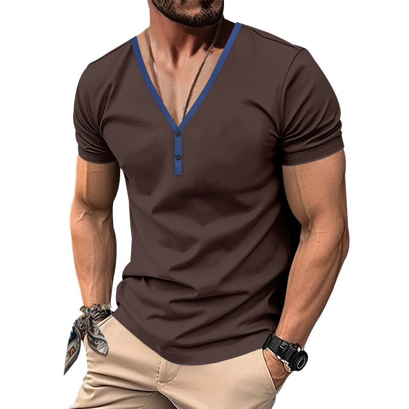T-shirt pour hommes à col en V avec patte de boutonnage et détail contrastant Chic und Stil