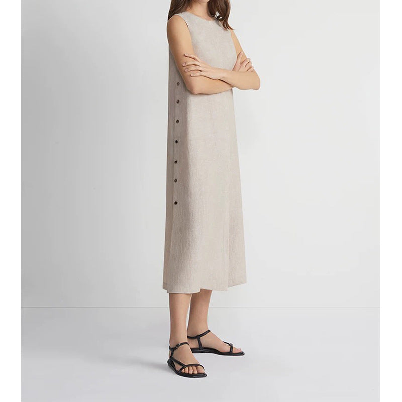 Robe midi A-line sans manches pour femmes avec détail de bouton latéral Chic und Stil