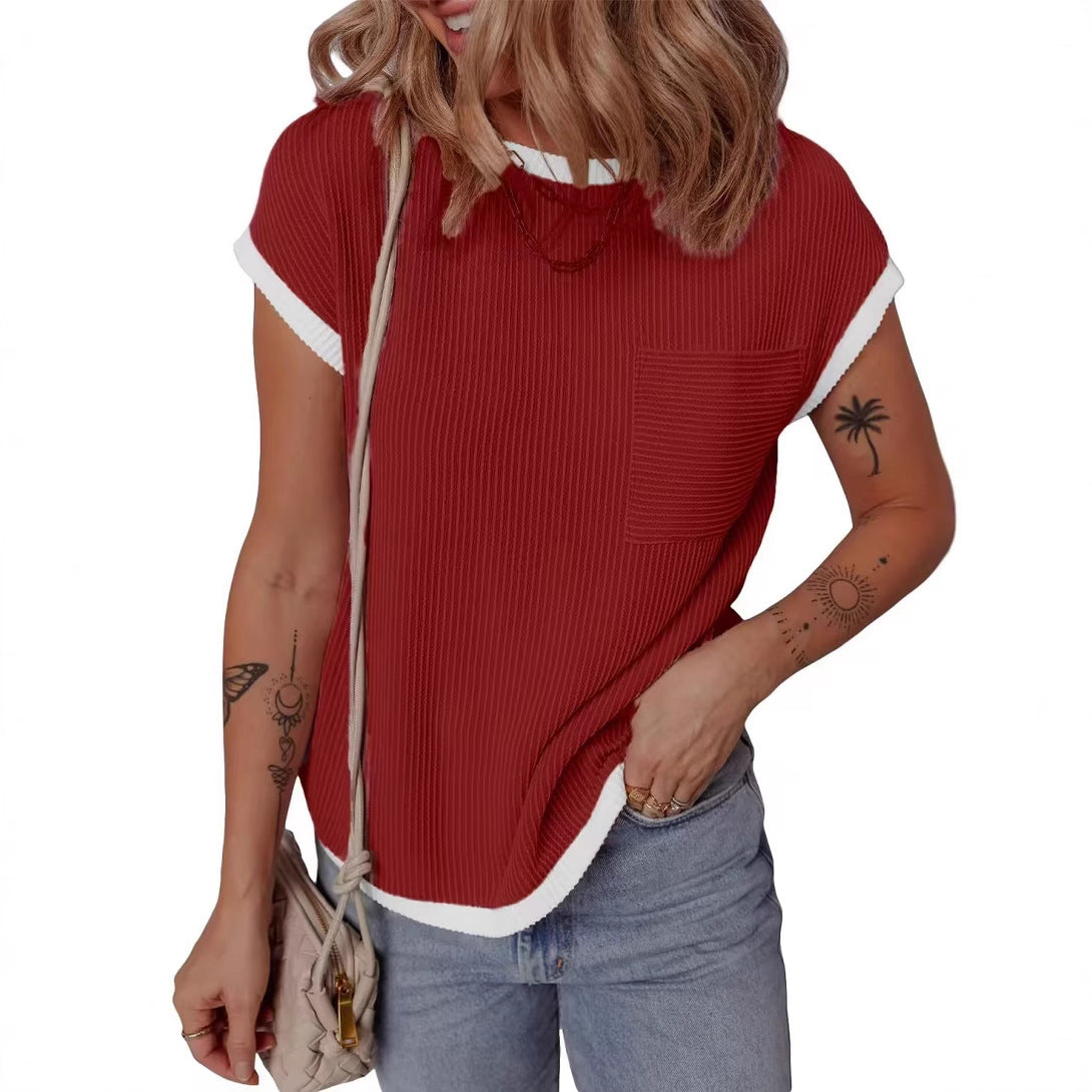 T-shirt en waffle décontracté et respirant pour dames avec poche Chic und Stil
