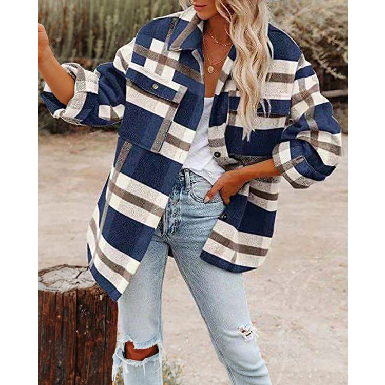 Veste chemise surdimensionnée pour dames avec motif à carreaux et poches pratiques Chic und Stil