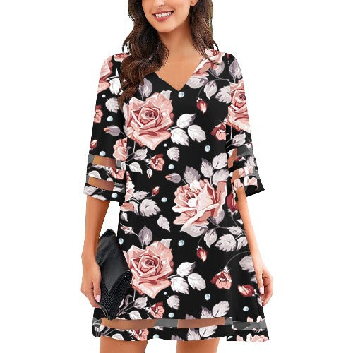 Robe shift à manches décolleté en motif léopard pour femmes Chic und Stil