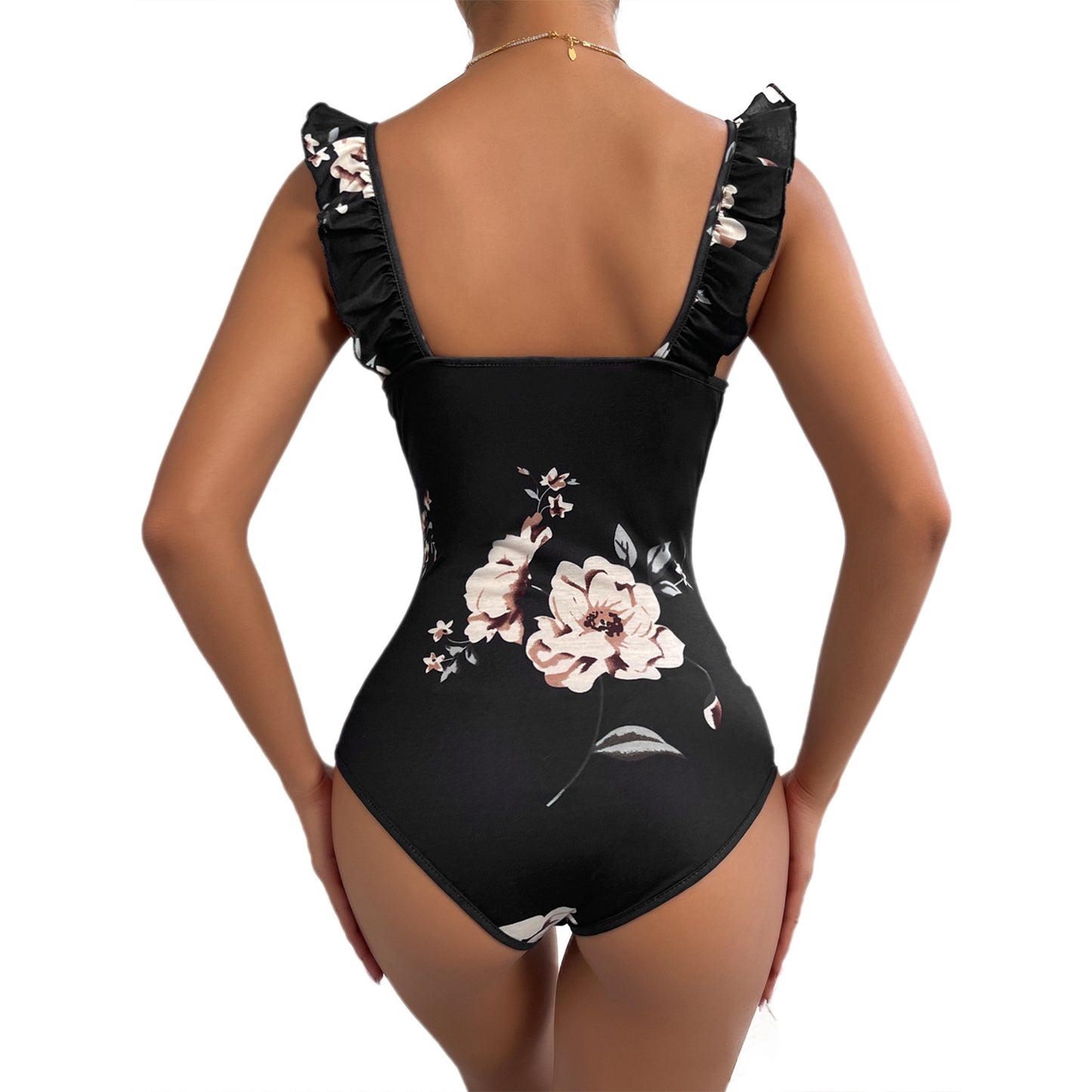 Maillot de bain floral à taille haute pour femmes avec détails en volants Chic und Stil