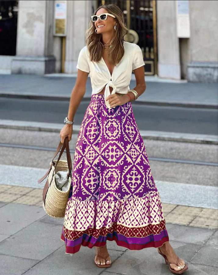 Jupe maxi pour femme au design ethnique ludique avec ourlet volumineux Chic und Stil