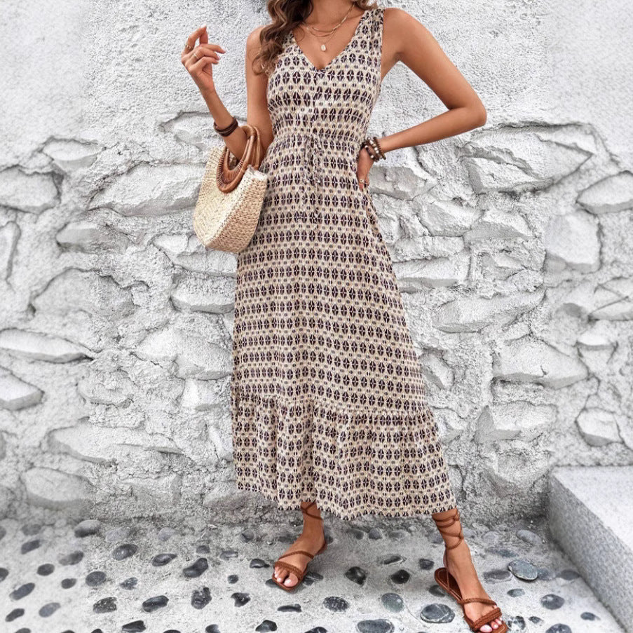 Robe maxi bohème sans manches pour femmes avec ceinture nouée Chic und Stil