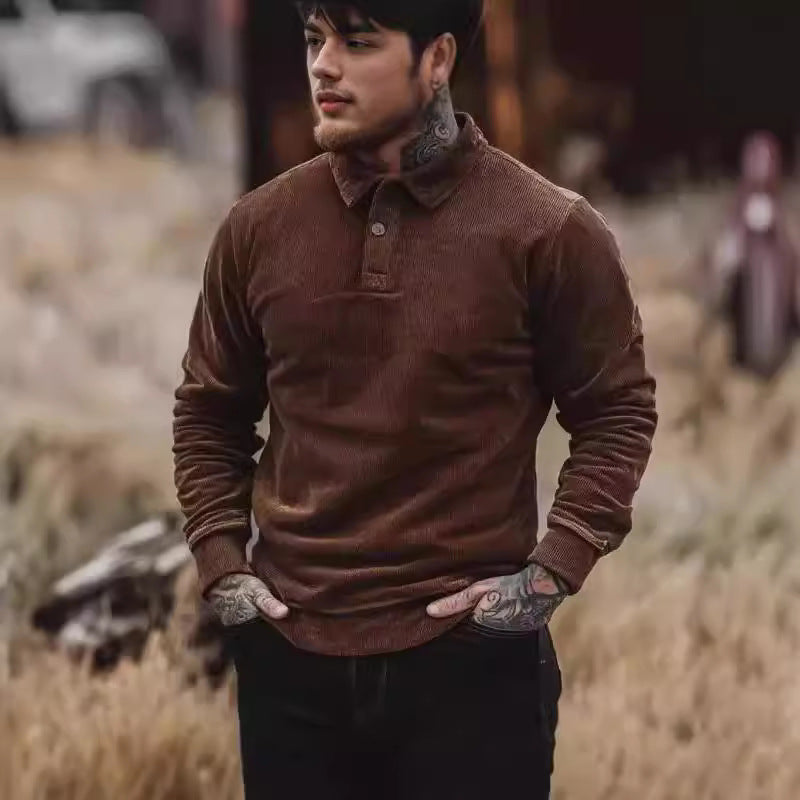 Chemise polo en corduroy pour hommes avec patte de boutonnage et col classique Chic und Stil