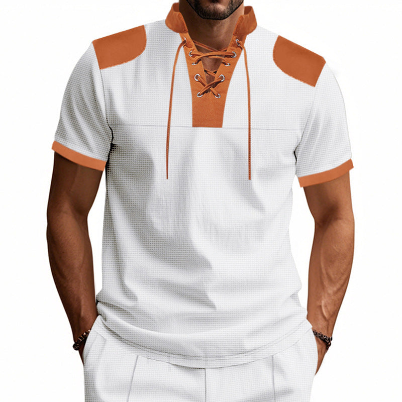 Chemise à manches courtes pour hommes avec lacets et design structuré Chic und Stil