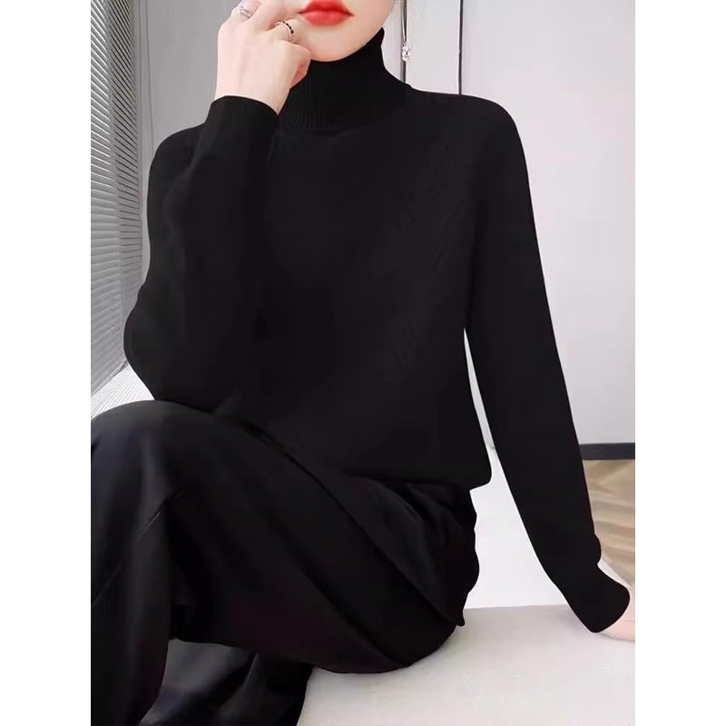 Dames pull élégant en tricot avec col montant et fine structure côtelée Chic und Stil