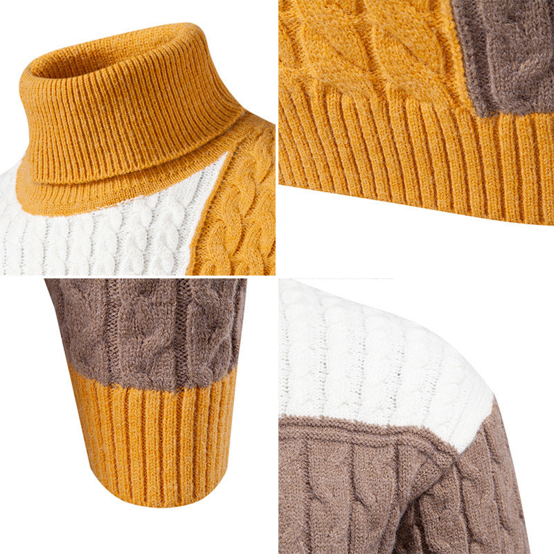 Pull homme hautement encoluré en tricot avec un motif de torsades moderne et des blocs de couleurs attrayants Chic und Stil