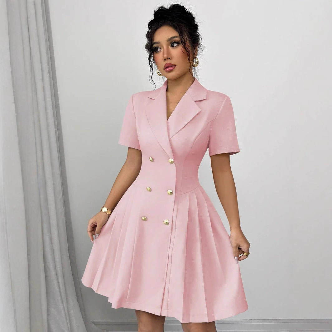 Robe plissée élégante à double boutonnage pour femmes Chic und Stil