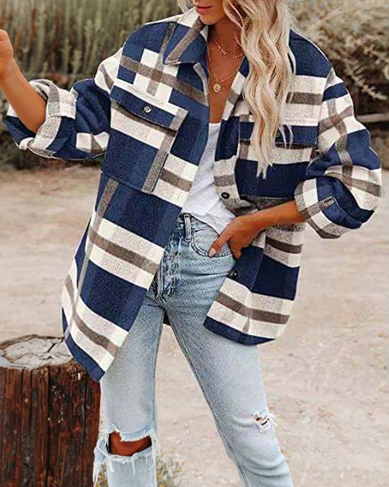 Veste chemise surdimensionnée pour dames avec motif à carreaux et poches pratiques Chic und Stil