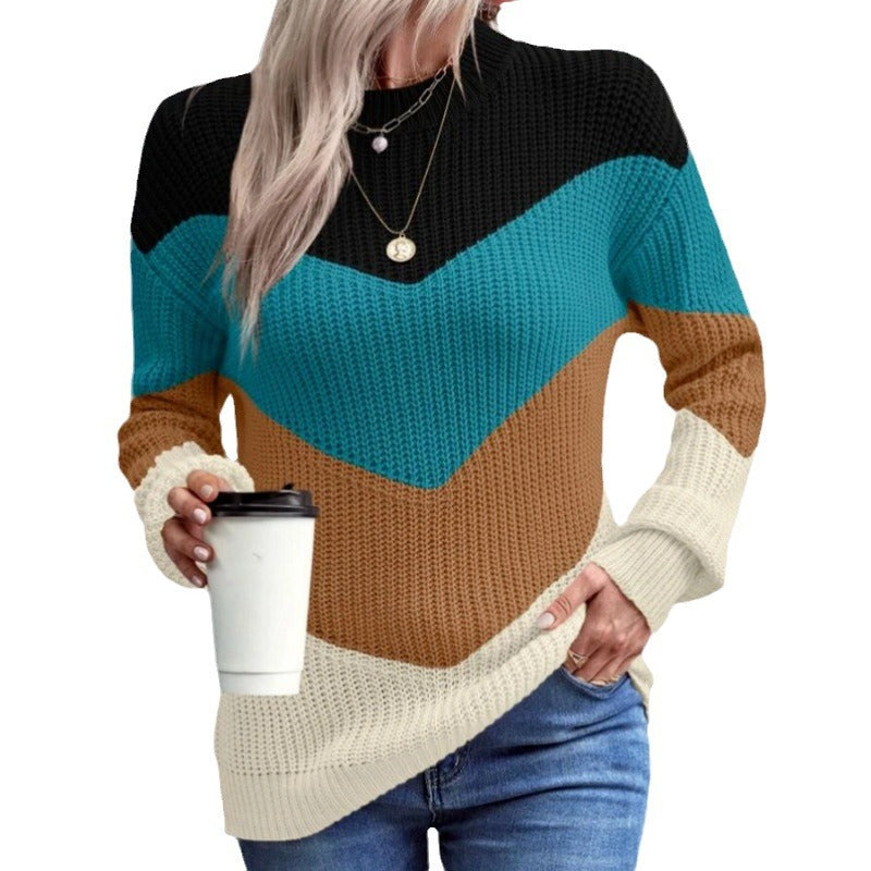 Dames gros pull en tricot avec des lignes de blocs de couleur modernes Chic und Stil