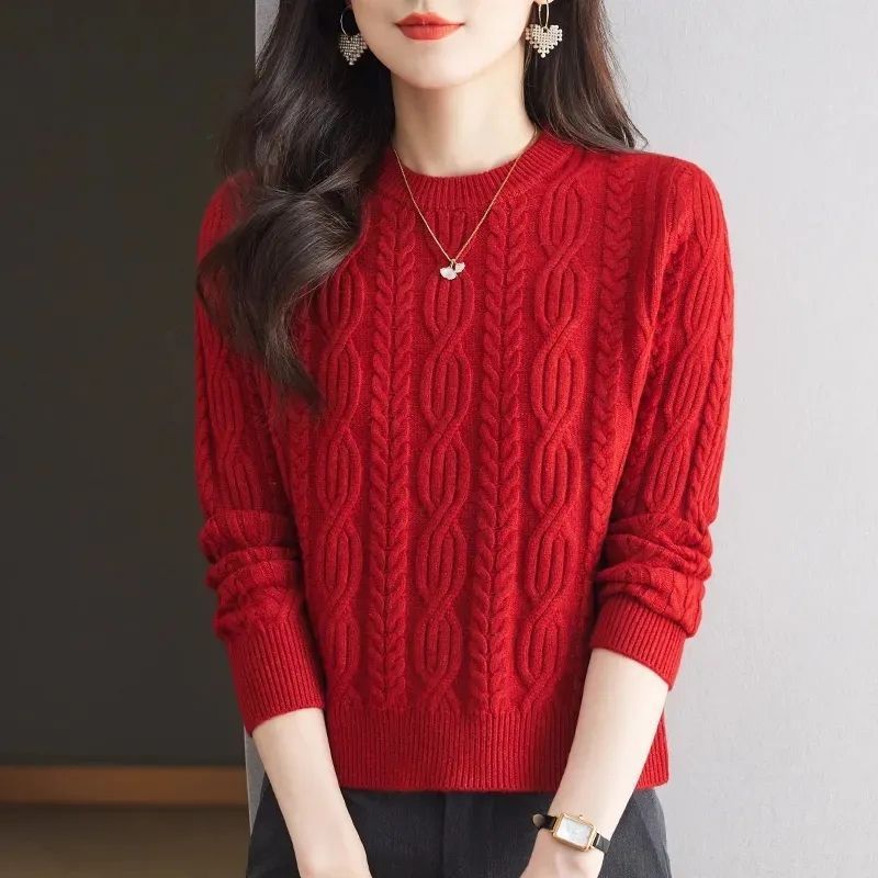 Pull en tricot pour femmes avec motif en relief et col montant Chic und Stil