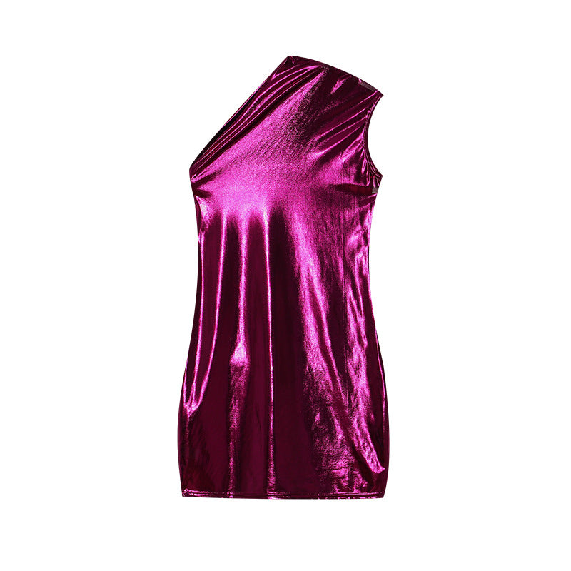 Chic and Stylish Women's Metallic Asymmetric Shift Dress