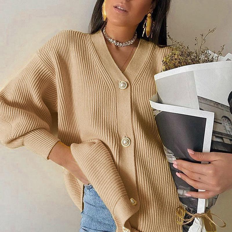 Cardigan en gros tricot pour femmes avec élégants boutons en perles Chic und Stil