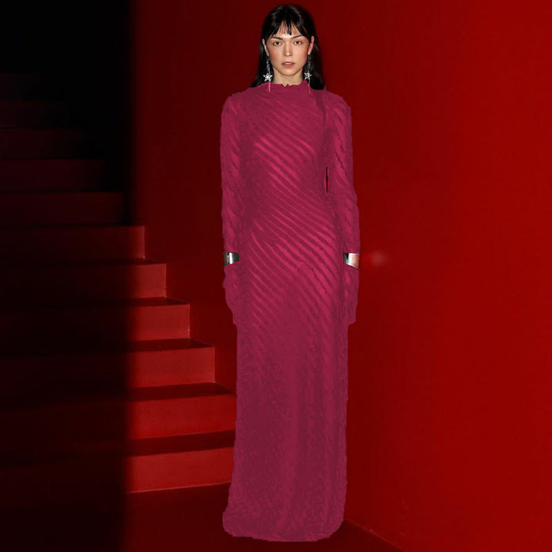 Robe maxi à manches longues pour femmes avec des détails transparents raffinés et une coupe flatteuse Chic und Stil