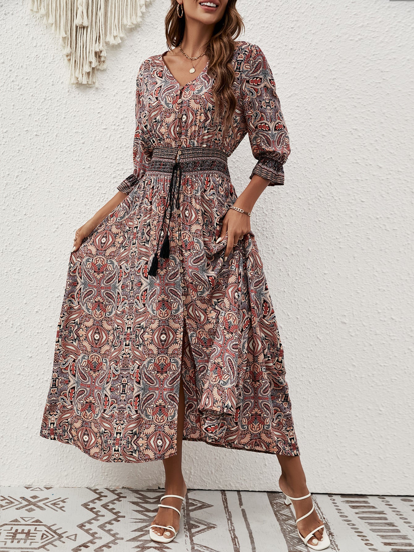 Robe maxi à boutons Bohemian longue Chic und Stil pour femmes