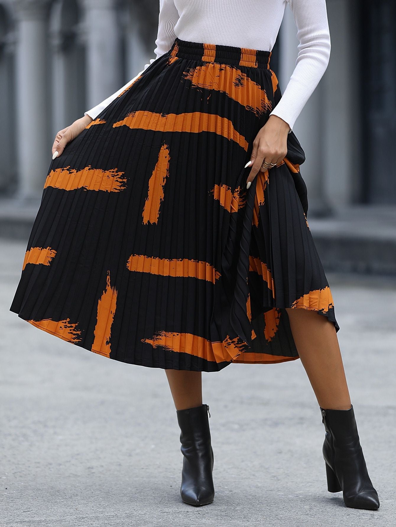 Jupe plissée pour femmes avec motif tendance et ceinture élastique Chic und Stil