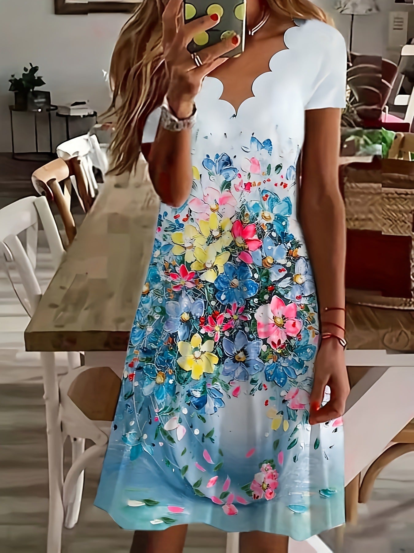Robe midi florale à volants pour femmes Chic und Stil