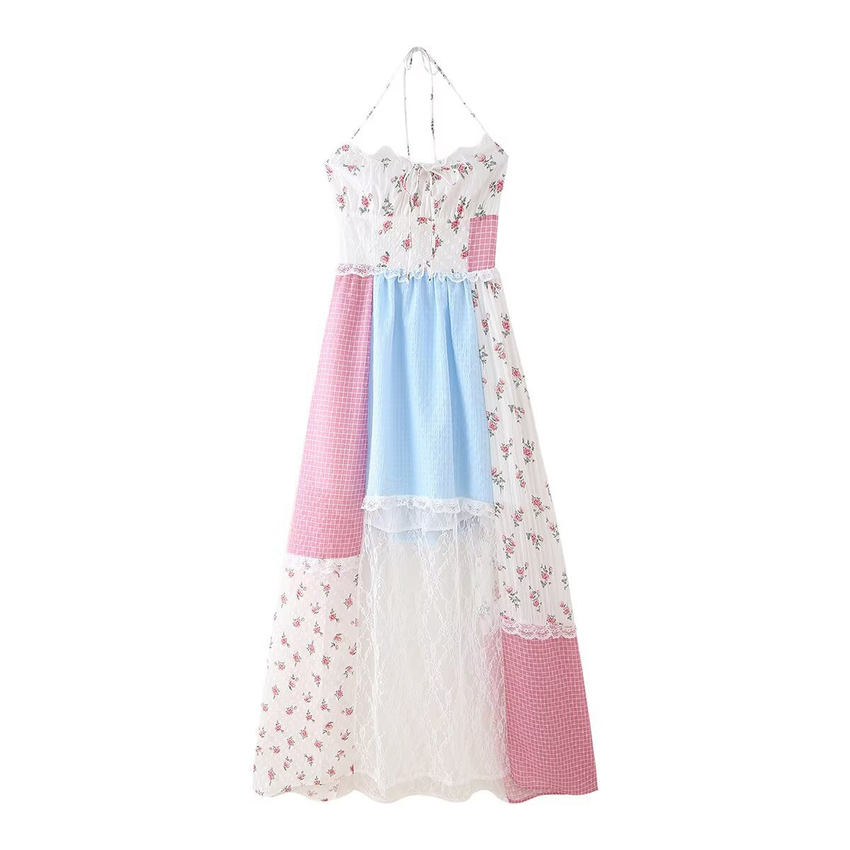Robe maxi femme avec un look patchwork floral et à carreaux Chic und Stil