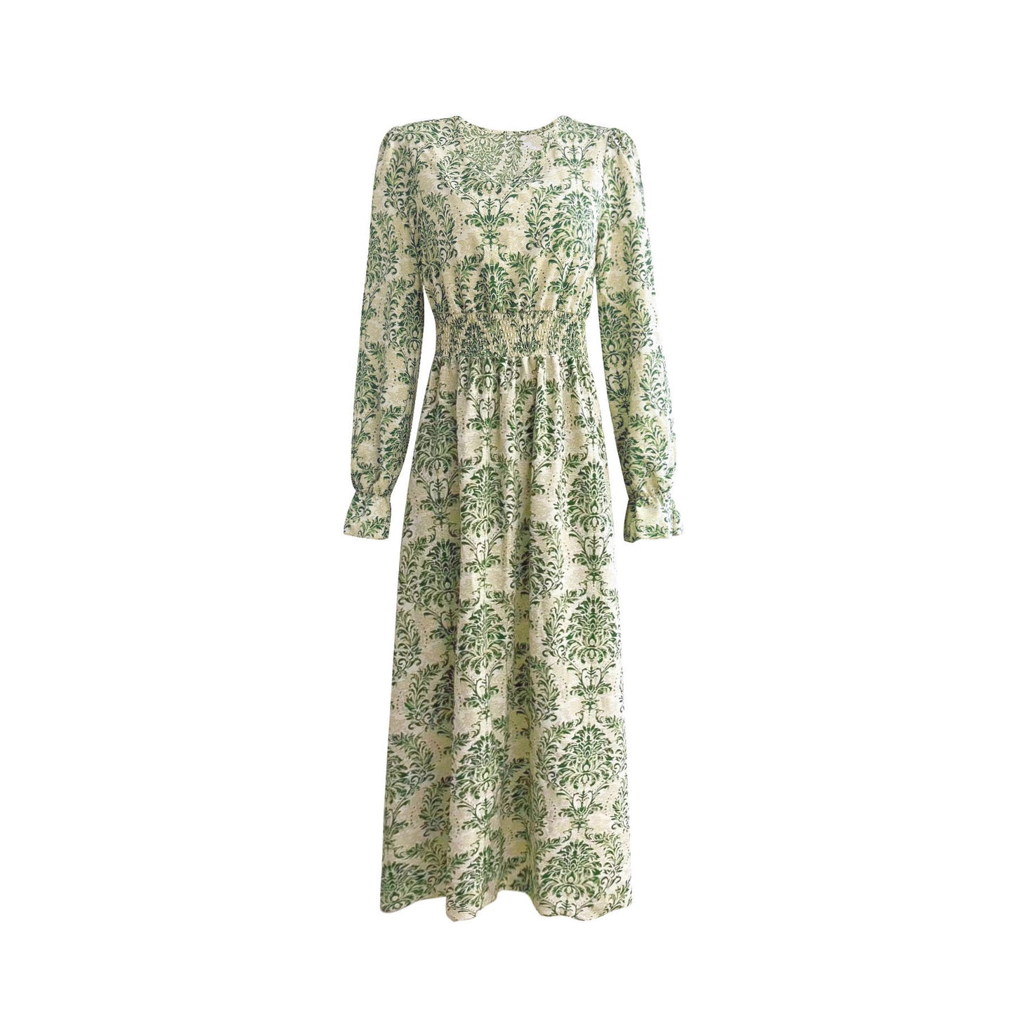 Robe maxi longue pour femmes avec motif Jacquard floral et manches volumineuses Chic und Stil