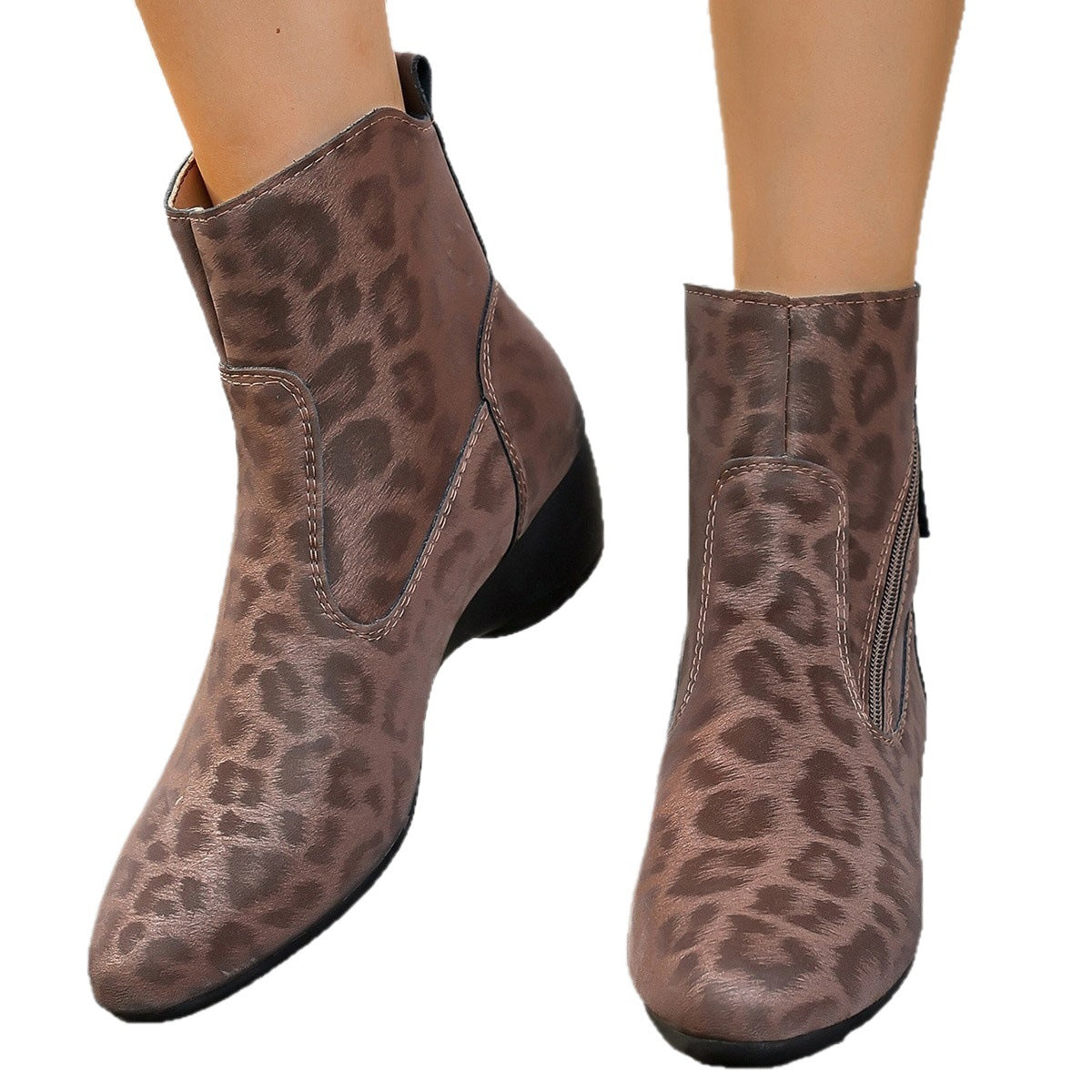 Bottes élégantes pour femmes au design animalier avec fermeture éclair latérale Chic und Stil