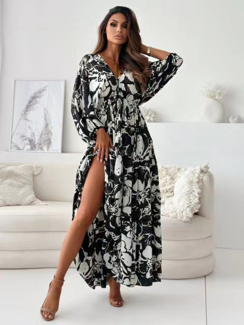 Women's Bohemian Maxi Dress with High Slit Chic and Style