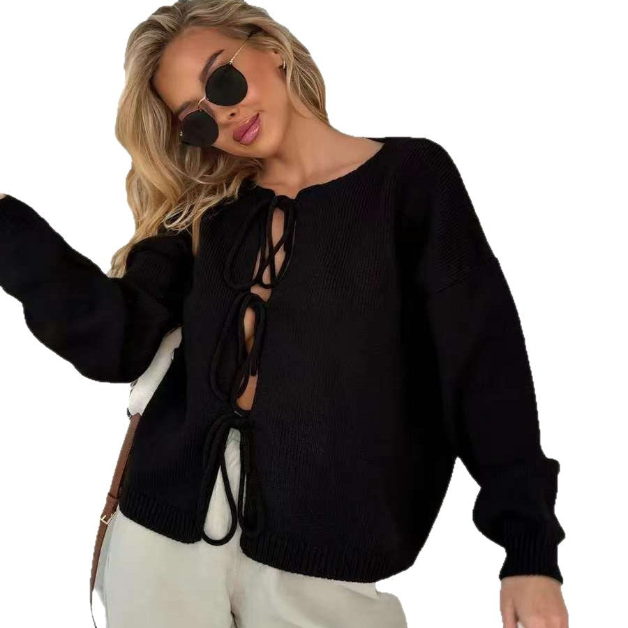 Pull en tricot décontracté pour femmes avec lacets décoratifs et coupe ample Chic und Stil