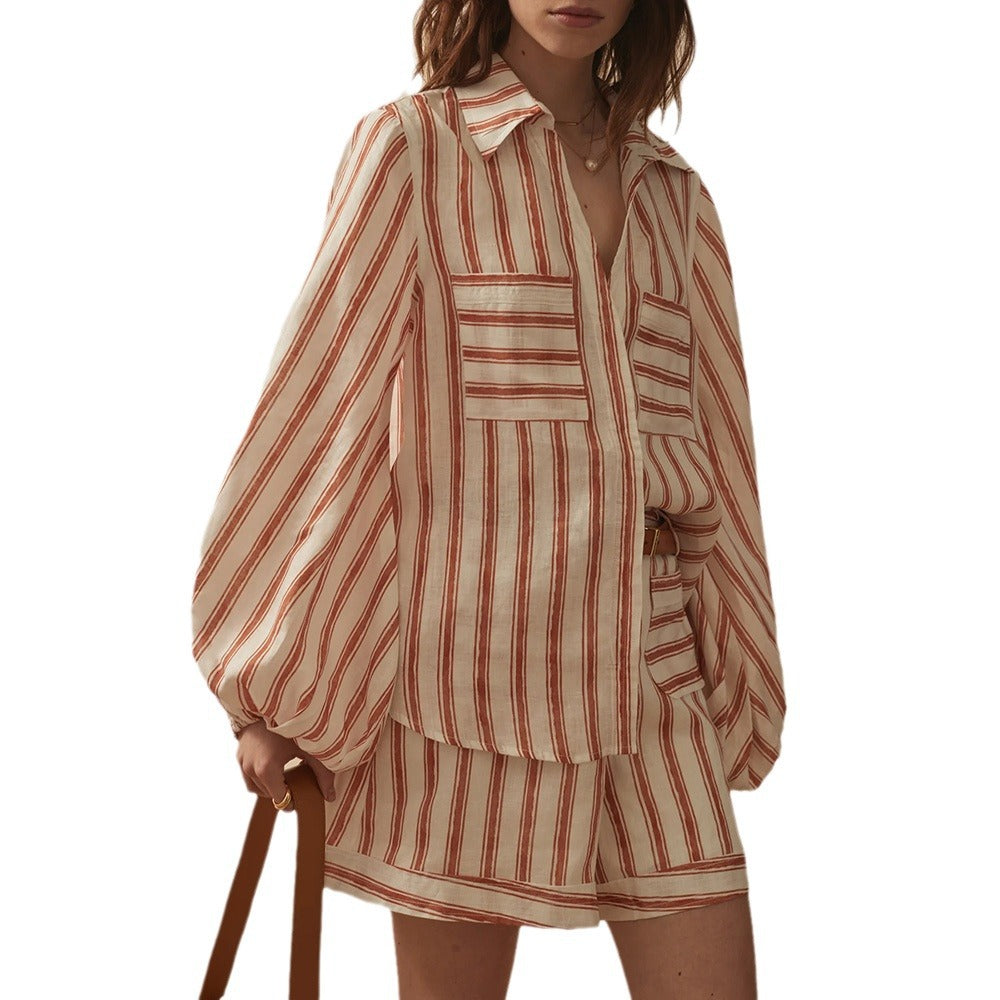 Dames Chemise d'été légère avec motif à rayures tendance Chic und Stil