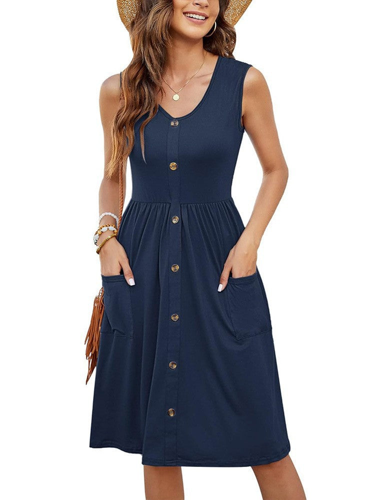 Robe d'été mi-longue pour femmes avec détails de boutons et poches pratiques Chic und Stil