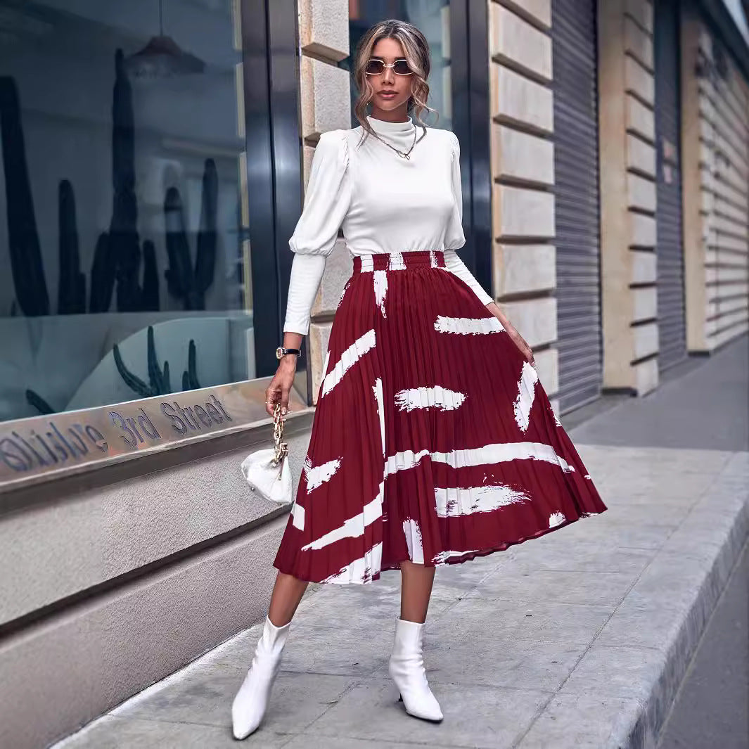 Jupe plissée pour femmes avec motif tendance et ceinture élastique Chic und Stil