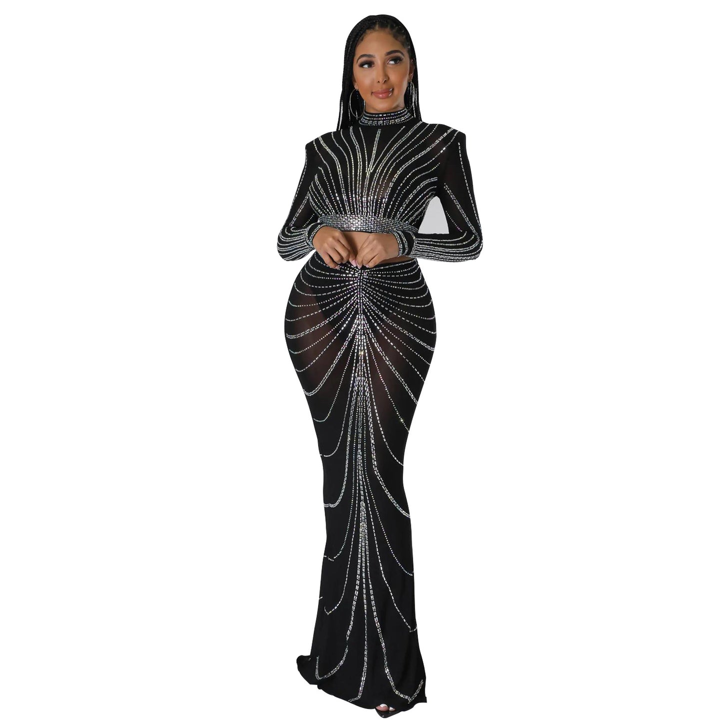 Robe de soirée chic et élégante pour femmes ornée de cristaux