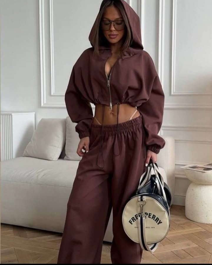 Women's sports set with casual oversized hoodie and wide pants Chic and Style
