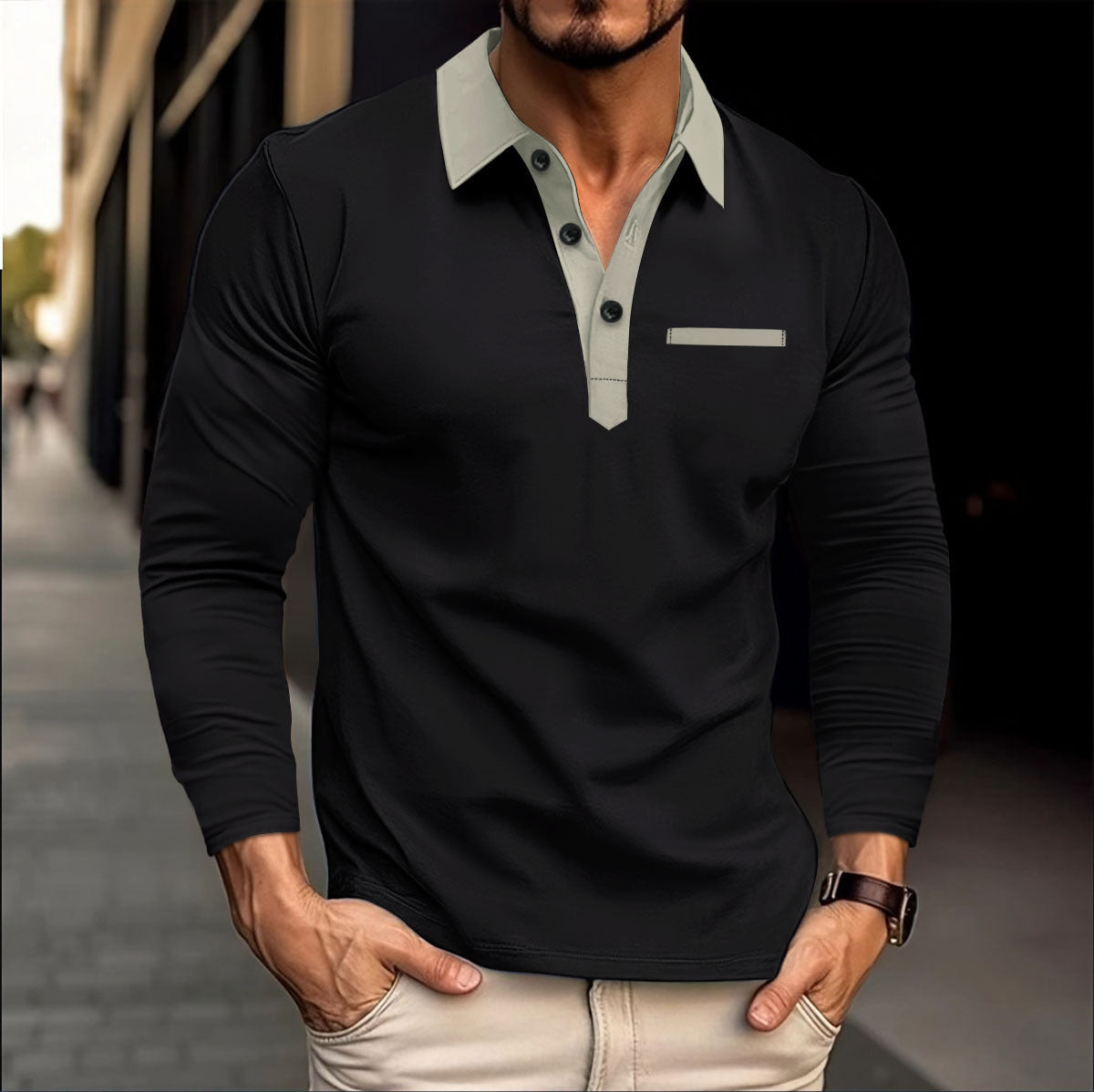 Poloshirt à manches longues pour hommes avec col à la mode Chic und Stil