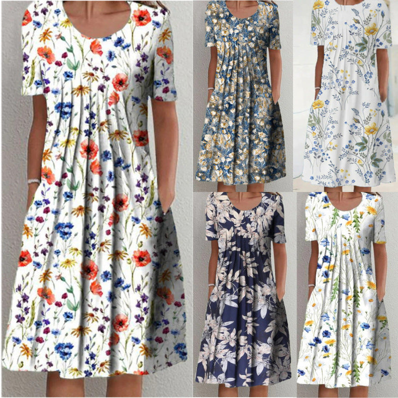 Robe midi femme à fleurs avec design plissé Chic und Stil
