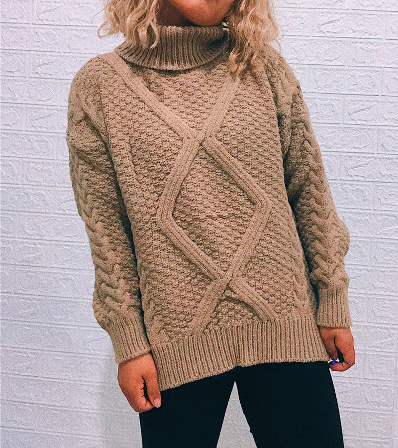 Pull en grosse maille pour femme avec un motif de torsade à la mode et un grand col Chic und Stil