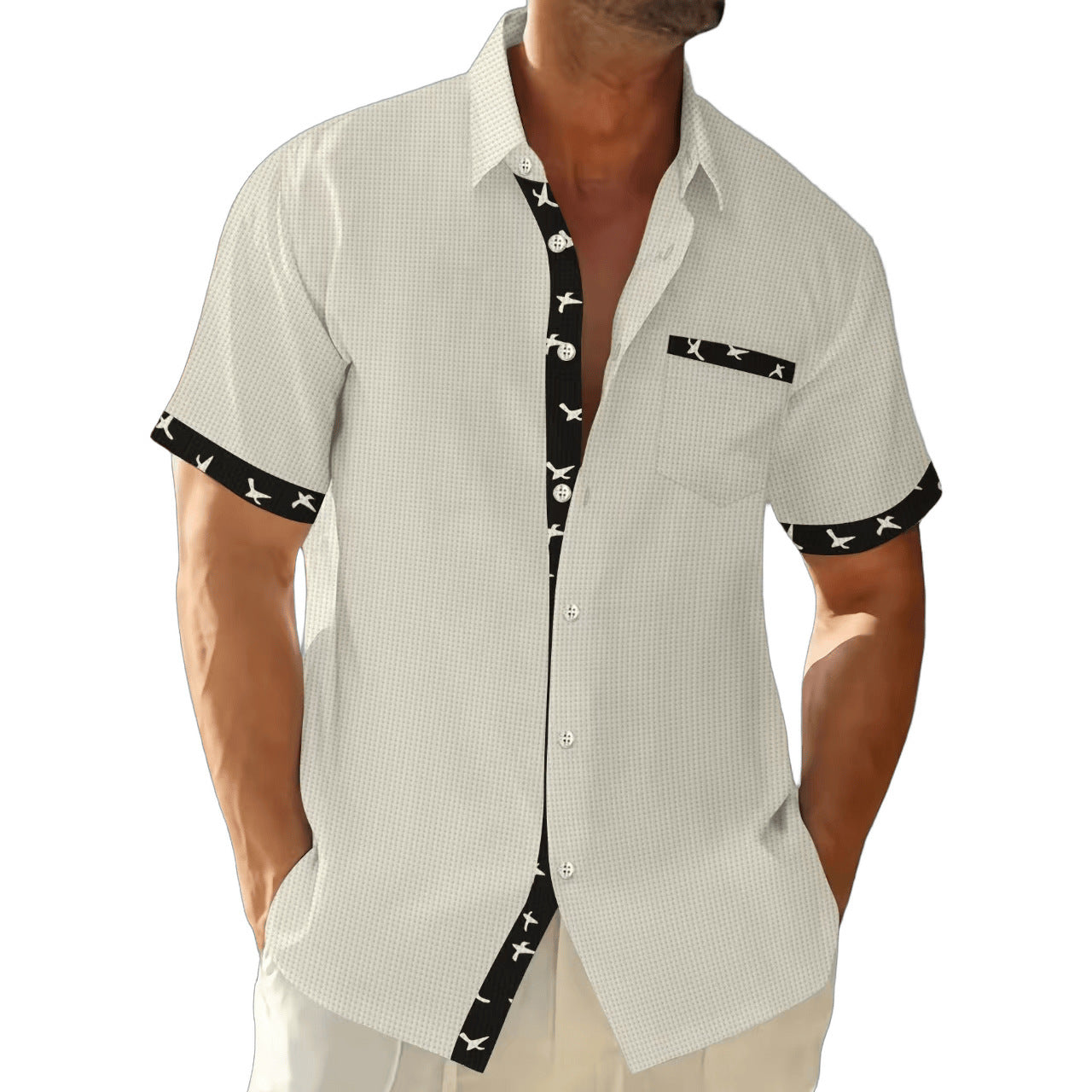 Chemise décontractée à manches courtes pour hommes avec un col unique et un design rayé Chic und Stil