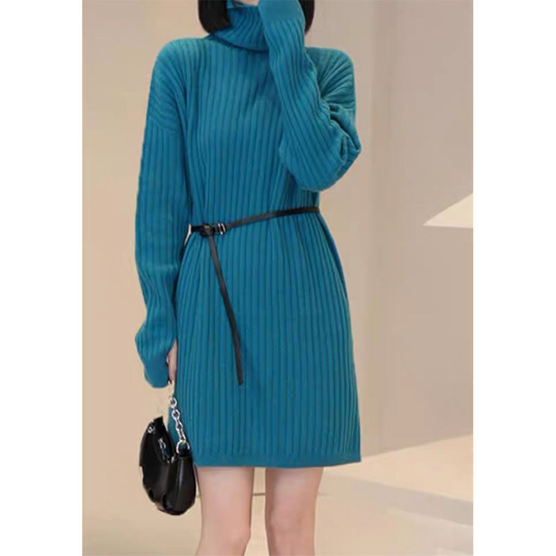 Robe tricot côtelé à col roulé pour femmes avec ceinture auto-stable Chic und Stil