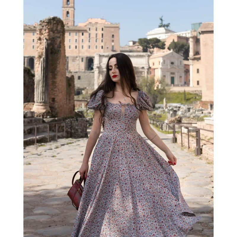 Robe Midi Femme avec Manches Bouffantes et Motif Floral Chic und Stil