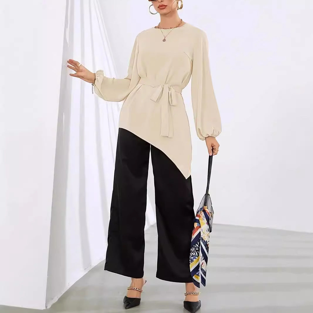 Dames élégant haut avec ourlet asymétrique et cintrage Chic und Stil