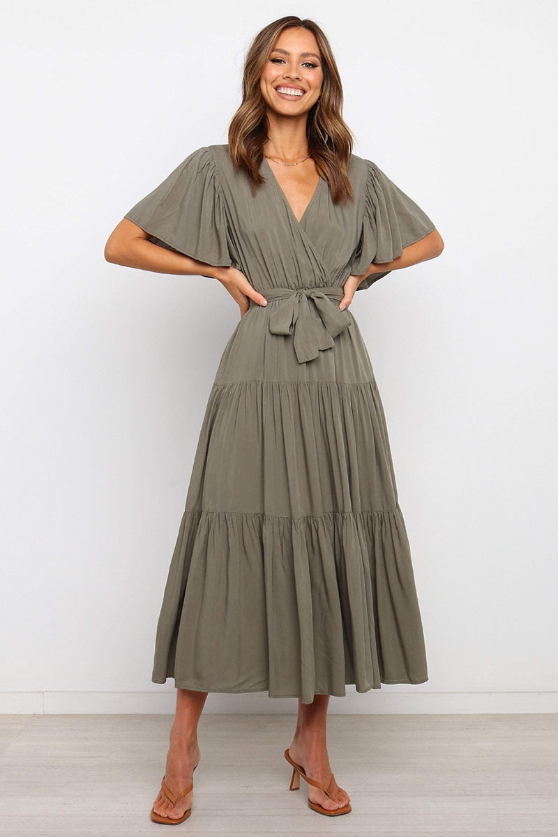 Robe maxi fluide pour femmes avec lien à nouer et manches papillon Chic und Stil