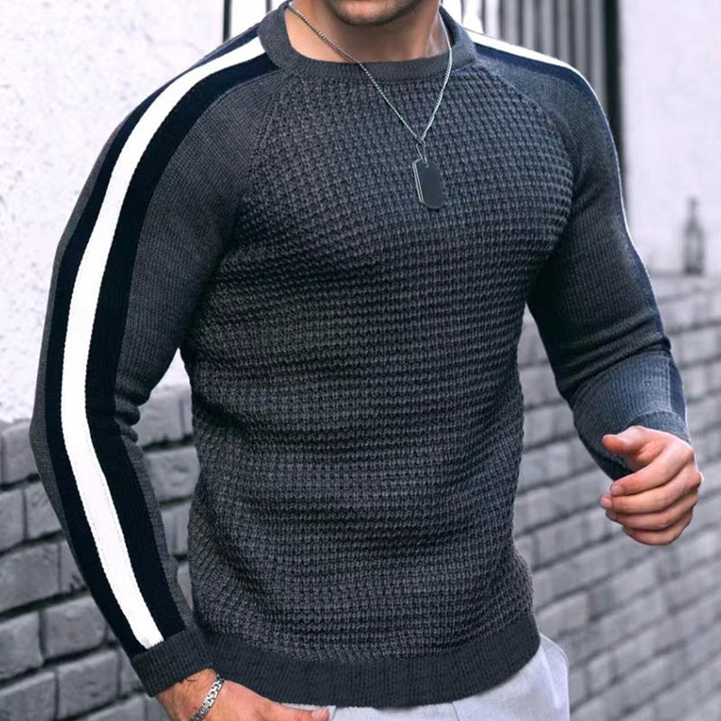 Hommes Pull ras du cou tendance avec surface texturée et rayures contrastées Chic und Stil