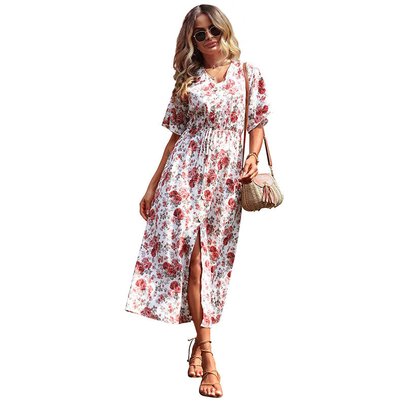 Robe maxi à imprimé floral pour femmes avec fente latérale et ceinture à nouer Chic und Stil