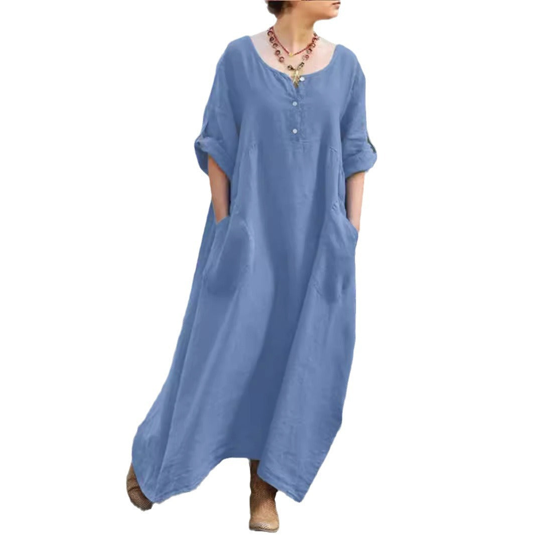 Robe maxi aérienne pour femmes avec poches latérales pratiques et détails en boutons Chic und Stil