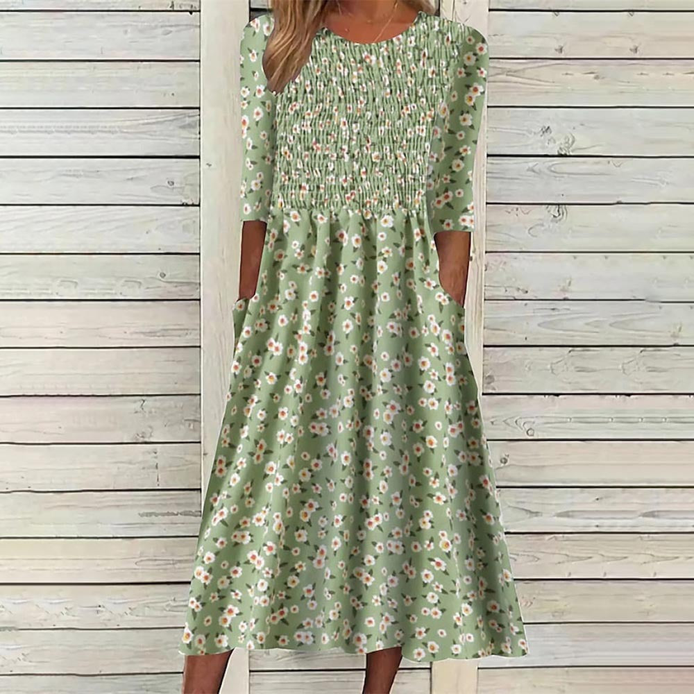 Robe Midi Florale Smockée Chic und Stil pour Femmes
