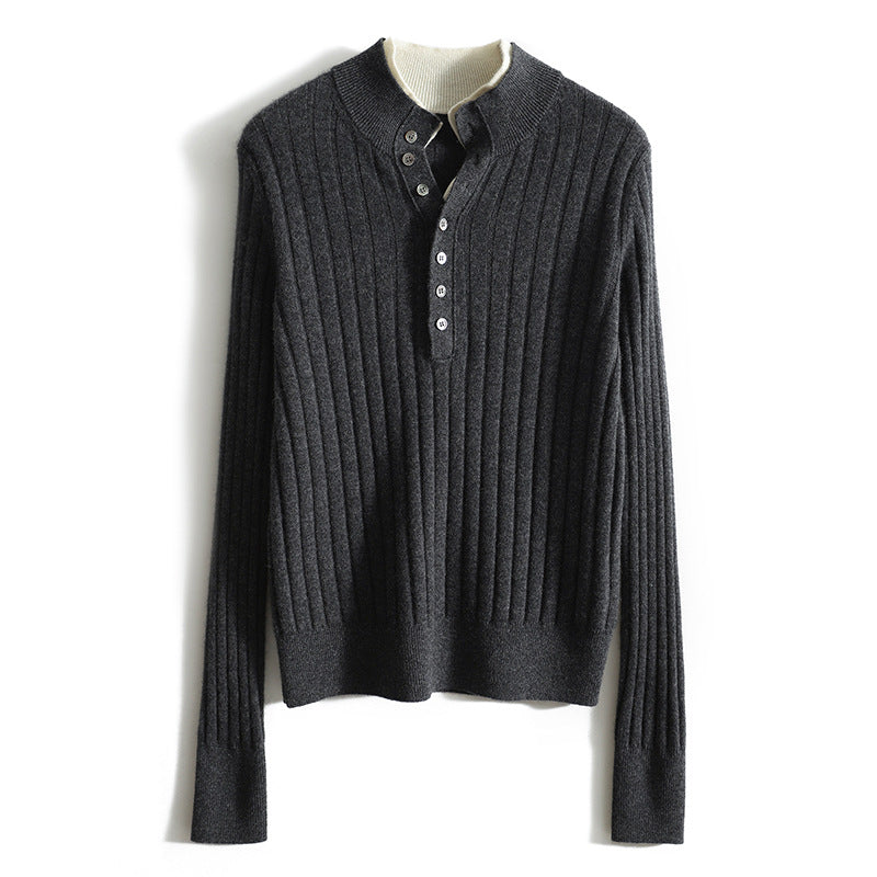 Haut en tricot Henley côtelé pour femmes Chic und Stil