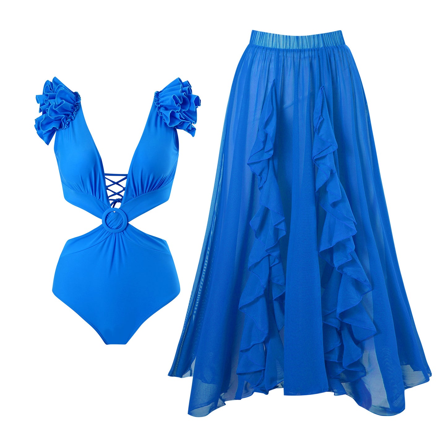 Maillot de bain femme avec détails en volants et jupe imprimée Chic und Stil