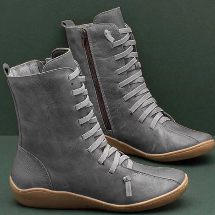 Bottes en cuir pour femmes à tige haute et lacets respirants Chic und Stil